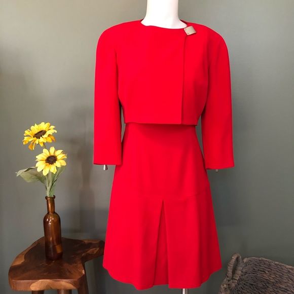 Vintage Dresses & Skirts - Claude Montana Vintage Red Dress & Jacket Set